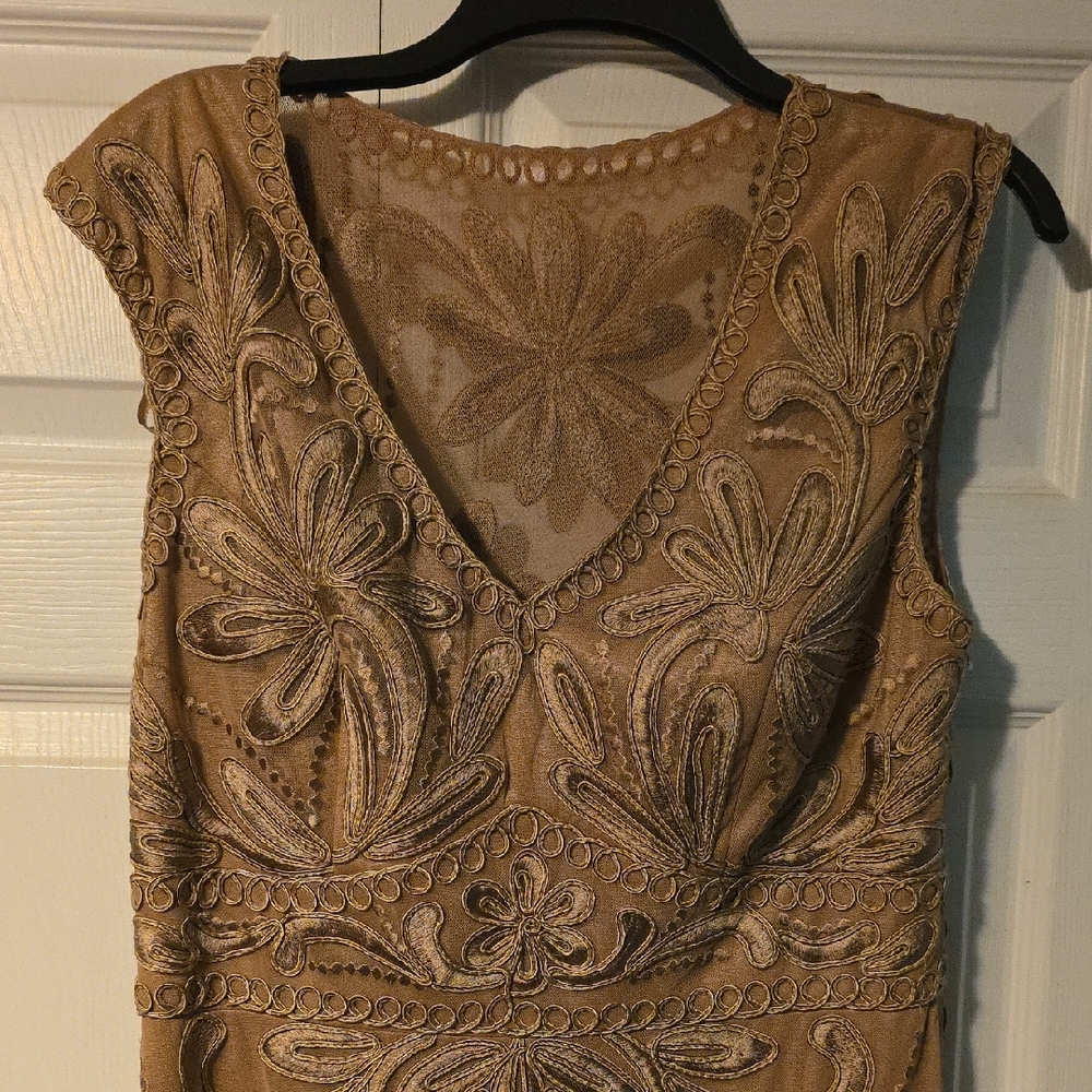 Elegant Floral Embroidered Dress - Tan